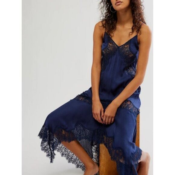 Free People Sunsetter Maxi Slip Dress Midnight Rain Sz XS NWT - Picture 10 of 10